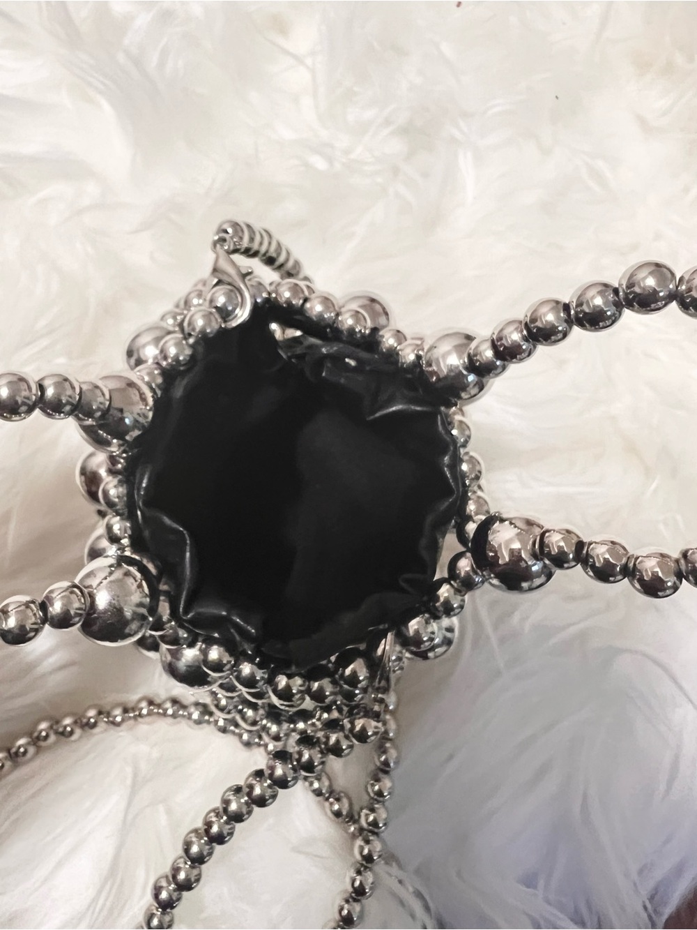Black Beaded Mini Crossbody Bag with Silver Accents - Picture 4 of 4